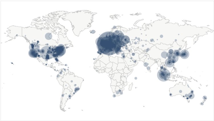 View the global distribution of bitcoin nodes